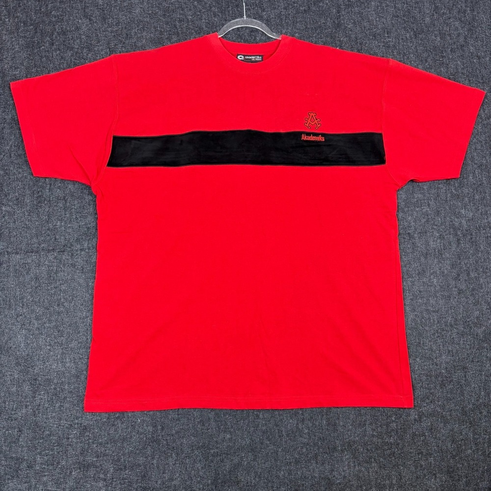Akademiks Shirt Mens 2XL Red Black Velour Stripe Y2K Hip Hop Streetwear Tee